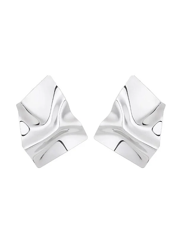 Crushed Square Metal Earring Silver