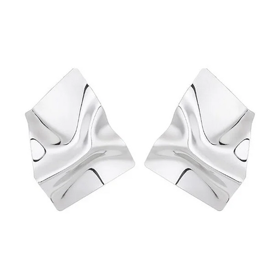 Crushed Square Metal Earring Silver