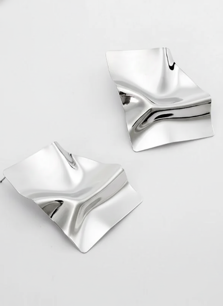 Crushed Square Metal Earring Silver