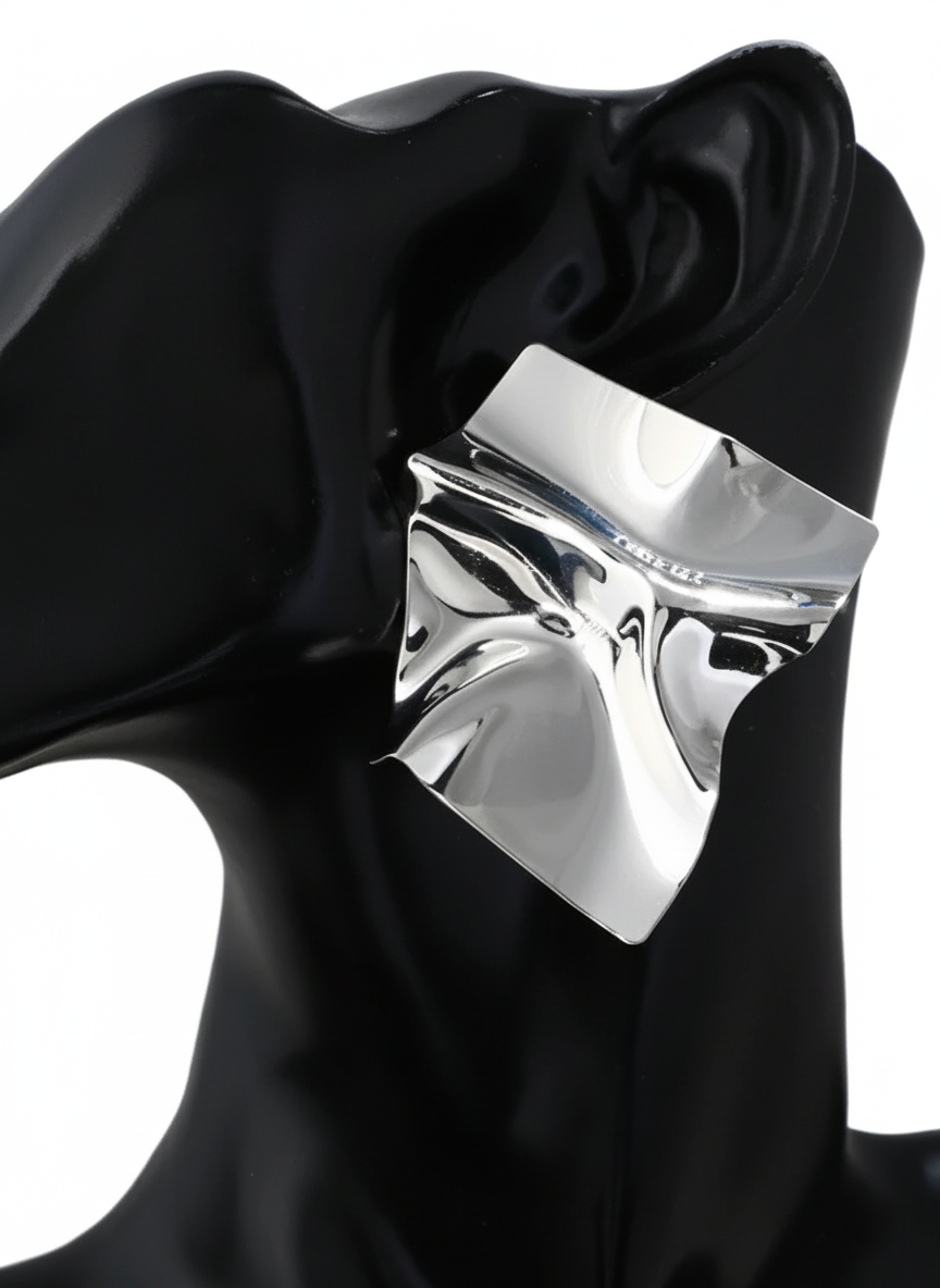 Crushed Square Metal Earring Silver